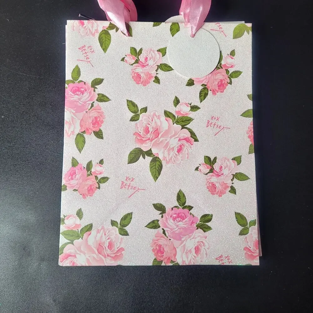 Betsey‎ Johnson 4 Pack Gift Bag Pink Flowers Stripes Bow Glitter Coquette NWT
